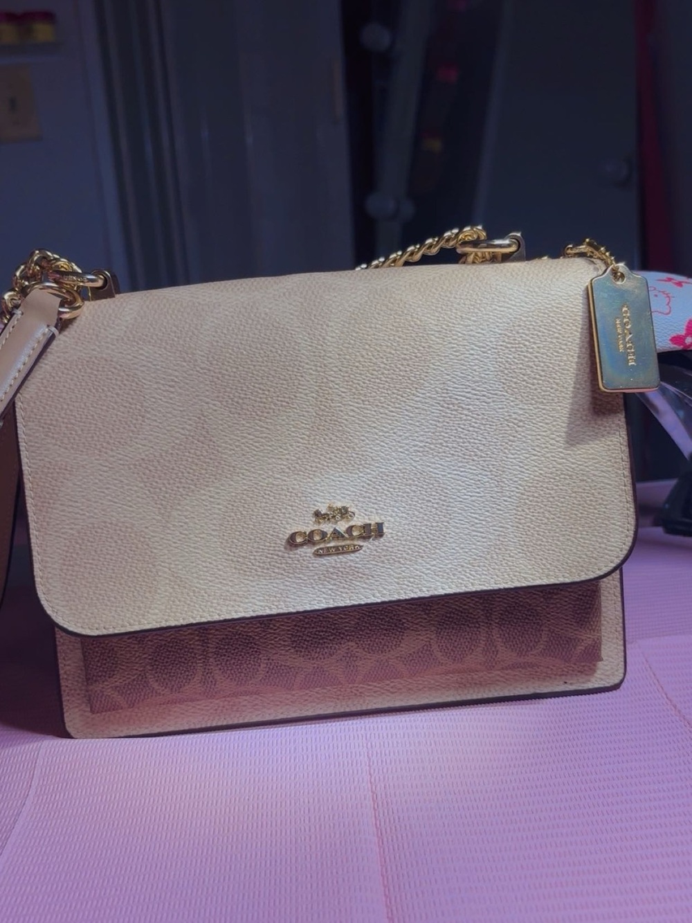 Coach Two-Tone Signature Crossbody Bag in Cream and Brown